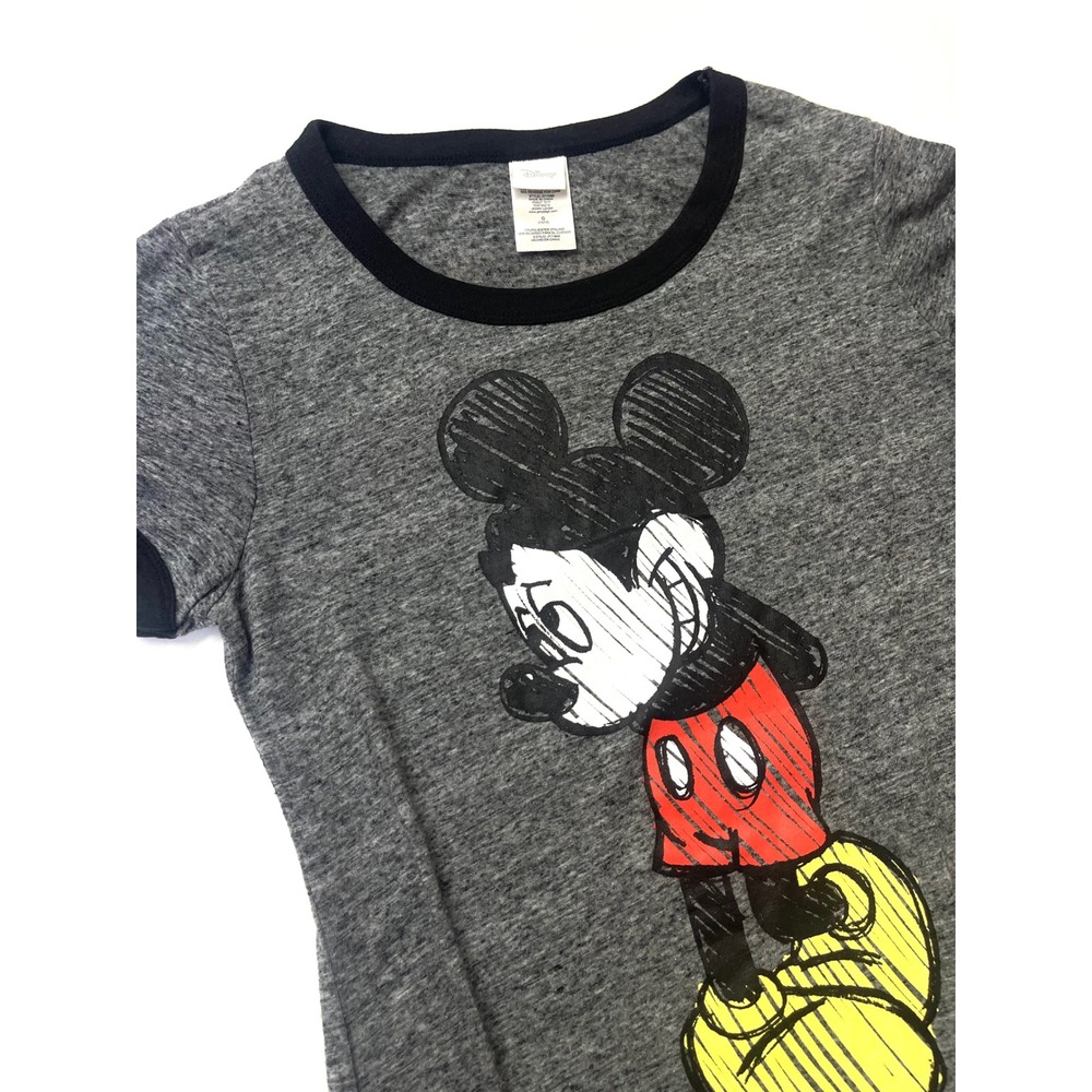 Disney Mickey Mouse Ringer Tee Gray Heather Sketch Graphic Shirt Large 0408